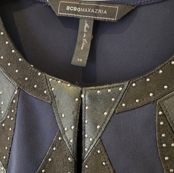 BCBG Max Azria Navy Dress with Leather Collar Size XS - Picture 8 of 11